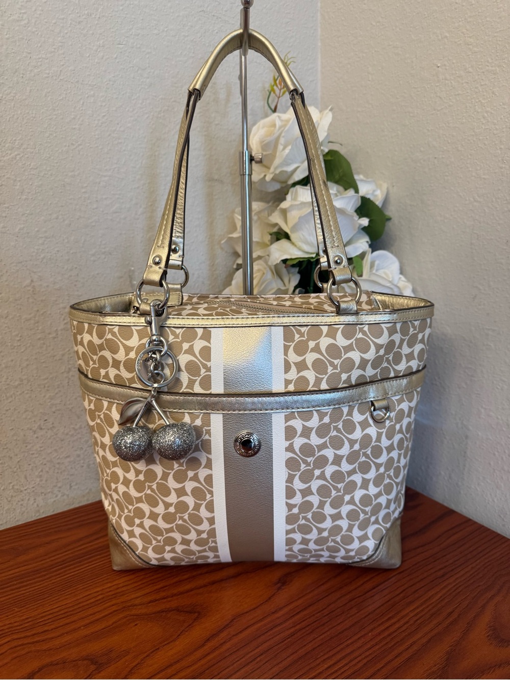 Metallic Champagne Patterned Tote Bag